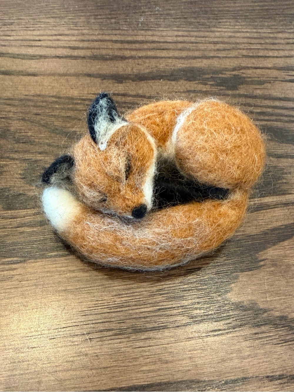 Handfelted Sleeping Fox Figurine - Rust, White, Black